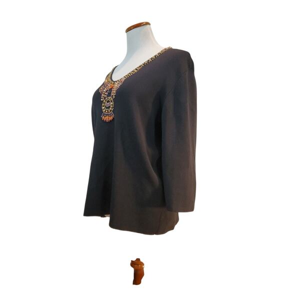 Joseph A Woman Qu'Est Cequec 'Est Silk Vintage Black Beaded 1990s VTG Sweater 1X - Picture 6 of 16